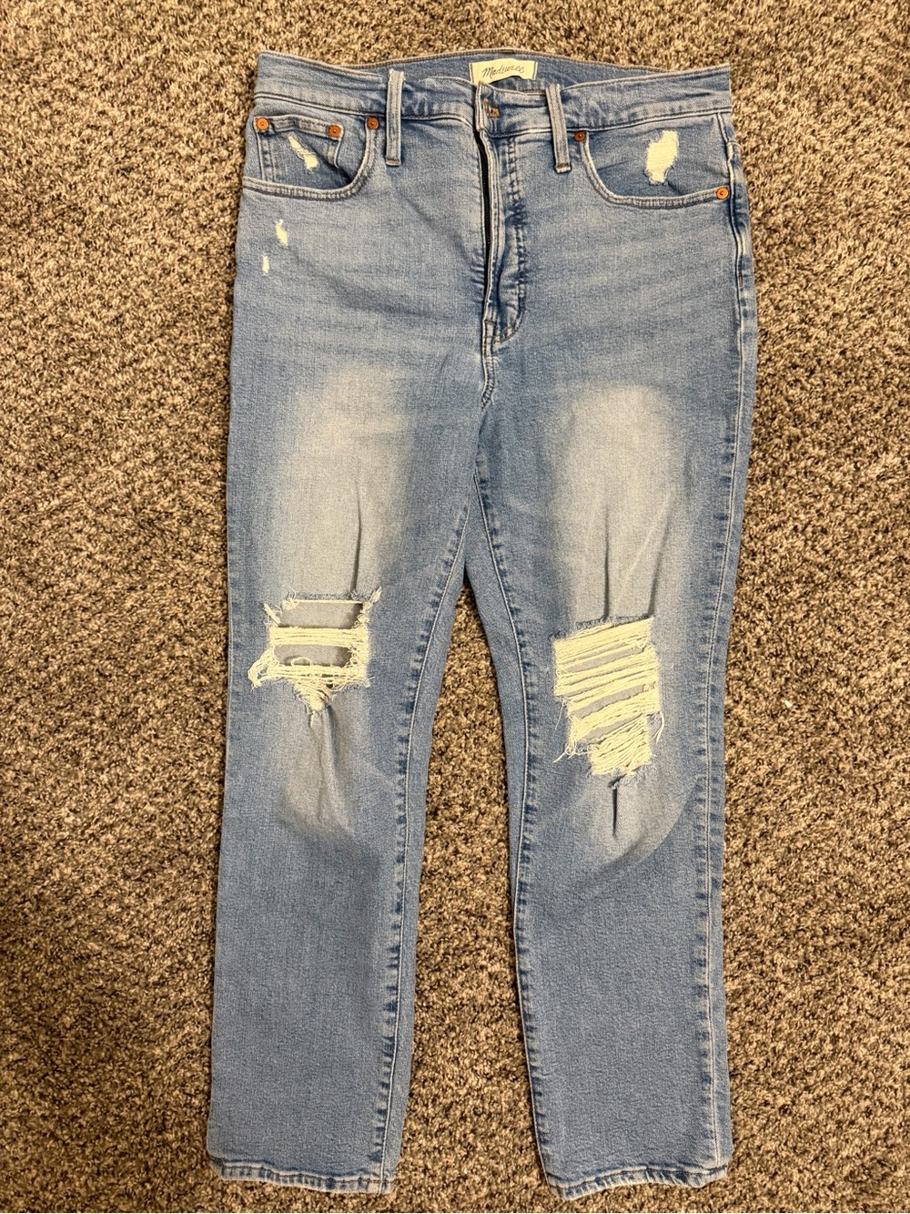 Madewell Light Blue Straight-Leg Distressed Jeans